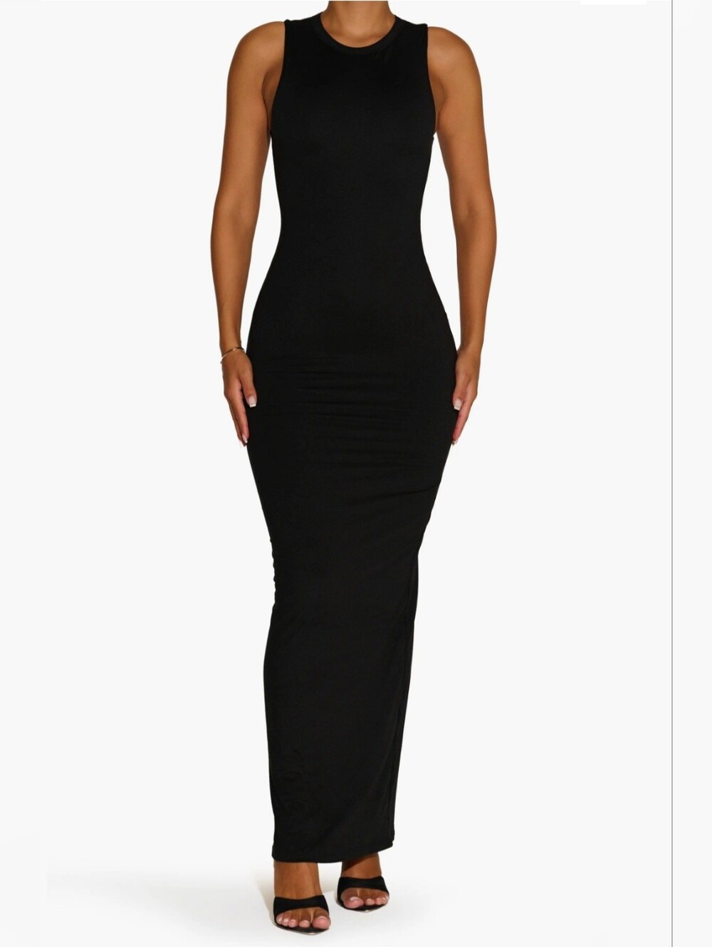 Naked Wardrobe Bare Crewneck Sleek & Sculpted Minimalist Maxi Dress Size M.